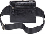 Men's Genuine Leather Waist Bag, Crocodile Print, Adjustable, Small Fanny Pack for Travel Hiking V1237-ZY-917-277