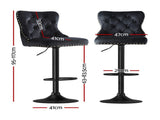 Artiss 2x Velvet Bar Stool Adjustable Height Nailhead Trim Kitchen Counter Stool BA-K-1105-BKX2