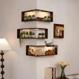 Floating Wall Corner Shelf Unit - 2 Tier 90 Degree Corner Shelves for Wall Mounted Storage - Space V1366-AZ2-W-12025