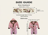 Coral Fleece Leopard Trim Bathrobe Set Bow Headband Included- Pink Hooded Plush Dressing Gown with V888-ELOSUNG54485