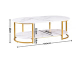 Artiss Coffee Table 2 Tier Oval Marble Finish Storage Shelf Metal Frame Center Table Living Room FUR-Z-COF11-GDWH