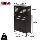 Bullet 8 Drawer Tool Box Cabinet Chest Storage, Toolbox Garage Organiser Set, Black V219-TOLCABBU81KA