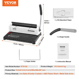 Coil Spiral Binding Machine, Manual Book Maker 34-Holes Binding 120 Sheets, Punch Binder with V952-ZDJ20TQSSD32IJ2STV0