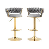 2x Height Adjustable Swivel Bar Stool Velvet Golden Base Barstools Chairs Padded Seat- Grey V255-GP1762-GRY