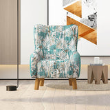 Armchair High back Lounge Accent Chair Designer Printed Fabric Upholstery with Wooden Leg V43-AC-ROSEGR-D