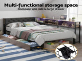 Artiss Bed Frame King Single Size with 2 Drawers and Charging Station Metal Corner Bed Base MBED-C-LSHA-KS-ABC