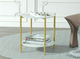 e Store - Marble Sofa Side End Table/Coffee Table with Shelf & Gold Iron Legs V767-XJJ307-GD