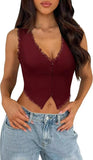 2-Pack Red French Vintage Lace Splice Camisole - Slim Fit Halter Top with Back Detail and V888-ELOSUNG39527