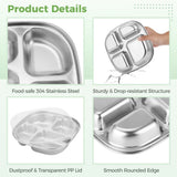 6PCS Stainless Steel Snack Containers, 4-compartment Bento Boxes with Lids & Forks, Deep Large Metal V1369-AZ3-W-08769