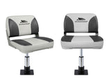 Seamanship 2X Folding Boat Seats with 2X Adjustable Pedestals 3446cm Marine Swivel Low Back 13cm BS-86202-GC-40-3446X2