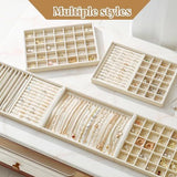 Large Velvet Jewelry Tray Display Drawer Inserts 2 Pack Stackable Jewelry Organizer for Earring V1107-107-67282-BEG-40GRIDS