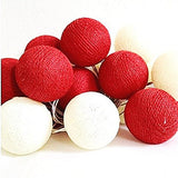 1 Set of 20 LED Red White 5cm Cotton Ball Battery String Lights Christmas Gift Home Wedding Party V382-REDWHITEBALLBATT20