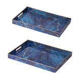 Set 2 Marble Patterned Blue Rectangular Trays 48cm V637-20850