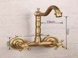 Antique Bathtub Faucet Dual-Handle Brass Wall-Mounted Tub Faucet with Hot & Cold Mixer, Tall V1107-113-36263-BRO-TALL1