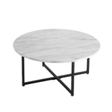White Marble Effect Round Coffee Table with Black Legs V264-TAB-719C-WHE-BK