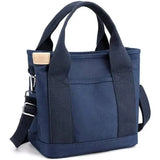 Women Navy Blue Tote Bag with Zip Closure, Short Handles and Shoulder Strap, Durable Everyday Design V1237-MS-912-208