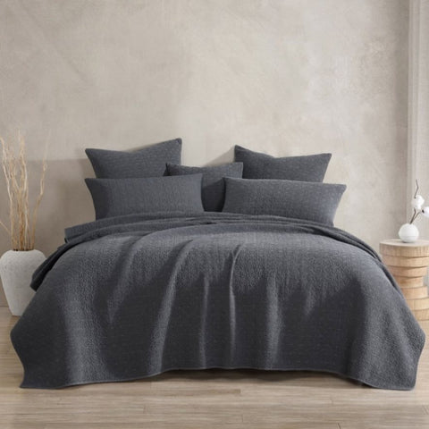 Platinum Collection Kayo Charcoal 100% Cotton Coverlet Queen/King V442-LED-COVERLET-KAYO-CHARCOAL-QS