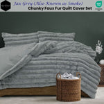 Ardor Jax Grey Chunky Faux Fur Quilt Cover Set Queen V442-INT-QUILTCS-JAX-SMOKE-QS