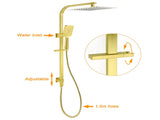 WELS Brushed Gold Square Shower 12" Large Rain Head 3 Modes Handheld Silde Rail Arm 2in1 Taps Set V1233-C7121GHS002M4CGKSS112GCPF0272AG