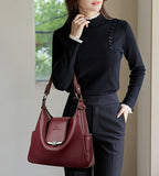 Leather Hobo Bag Shoulder Bag For Women High-Quality Leather Bag Travel Handbag - Black - Size L V1347-127-58092-BLK-L
