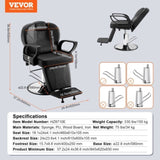 VEVOR Salon Chair, Hydraulic Recliner Barber Chair for Hair Stylist, 360 Degrees Swivel 90&deg;-130&deg; V952-SLYZ3322485Y2EKLKV0