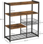 VASAGLE Baker's Rack Kitchen Island with 2 Metal Mesh Baskets Shelves and Hooks Industrial Style V227-9101101028470