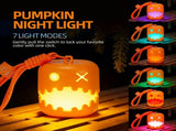 Dual-Expression Halloween Pumpkin Night Light with 7 Modes, Pull-String Control, and Rechargeable V1341-ZY-LHA5W2PK-2PCS