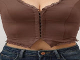 2-Pack Brown French Vintage Lace Splice Camisole - Slim Fit Halter Top with Back Detail and V888-ELOSUNG39533