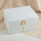 White Large Lockable Jewellery Box with 3 Drawers PU Leather Jewellery Organiser Case for Rings V888-ELOSUNG54212