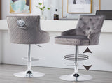 Elegant Swivel Bar Stool Velvet Airlift Counter Height Bar Kitchen Dining Chair - 1 unit V767-XJJ613-GY-G1