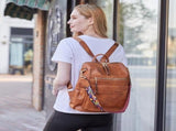 Women's Backpack with Wallet, Fashionable Leather Backpack for Women, Convertible Shoulder Bag for V1189-LC-RY-00551