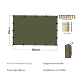 3x5m Green Multi-Purpose Outdoor Tarp - 19 Anchor Points Waterproof Rain Fly with Blackout Coating, V888-ELOSUNG56748