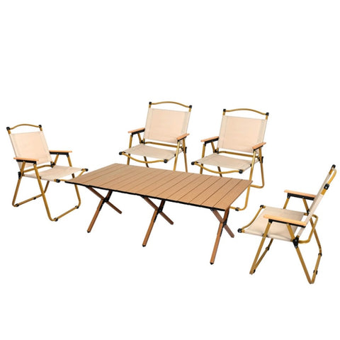 Levede Folding Camping Table Chair Set Oak OD1049