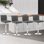 Artiss Set of 4 PU Leather Lined Pattern Bar Stools- Grey and Chrome BA-K-710N-GYX4