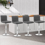 Artiss Set of 4 PU Leather Lined Pattern Bar Stools- Grey and Chrome BA-K-710N-GYX4