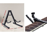 Alpha 41 Inch Acoustic Guitar Wooden Body Steel String Dreadnought Stand Black GUITAR-D-41-BK-CAPO