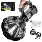 large LED searchlight, portable rechargeable flashlight, USB C camping light, multi-mode work light, V1102-124-03087-BLK-HIGH-ENDCONFIGURATION