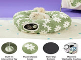 2-in-1 Cat Tunnel Bed Blue Daisy 80cm - Plush Donut Pet Cave & Play Tube - Detachable Washable V888-ELOSUNG41374