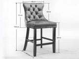 6X Velvet Bar Stools with Studs Trim Wooden Legs Tufted Dining Chairs Kitchen V226-SW1802BK-3