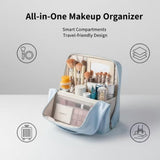 Stylish Handheld Partitioned Cosmetic Bag with Adjustable Dividers & Detachable Mirror, Travel V1366-AZ2-W-11639