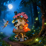 Butterfly Orange Mushroom Flower House Solar Light, resin waterproof fairytale design, automatic V1232-MGWD-001