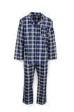 Mens Flannelette Pyjama Set Sleepwear Soft 100% Cotton PJs - Blue Check - 7XL V563-JSPJ4-24-49-7XL
