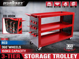 Red 3-Tier Tool Cart Storage Trolley Toolbox Workshop Garage Organiser 150kg Red V465-95240