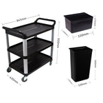 SOGA 3 Tier 83x43x95cm Food Trolley Food Waste Cart With Two Bins Storage Kitchen Black Small FOODCARTRUBBISHWITHWASTEBINSS