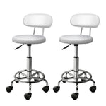 Artiss 2x Salon Stool Swivel Chair Backrest White SALON-B-4128-WHX2