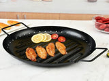 Non-Stick Round Iron Barbecue Grill Plate with Dual Handles, BBQ Tray for Outdoor Grilling and V1369-AZ3-W-13440