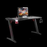 LED Gaming Desk Computer Table with Cup Holder Headphone Hook Cable Hole V63-840391
