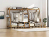 Portable Clothes Rack Coat Garment Stand Bamboo Rail Hanger Airer Closet V63-838031