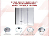 3 Fold Black Folding Bath Shower Screen Door Panel 1300mm x 1400mm V63-831511
