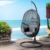 Gardeon Outdoor Egg Swing Chair Wicker Rattan Furniture Pod Stand Cushion Black HM-EGG-J-SELIPS-S-BK-AB